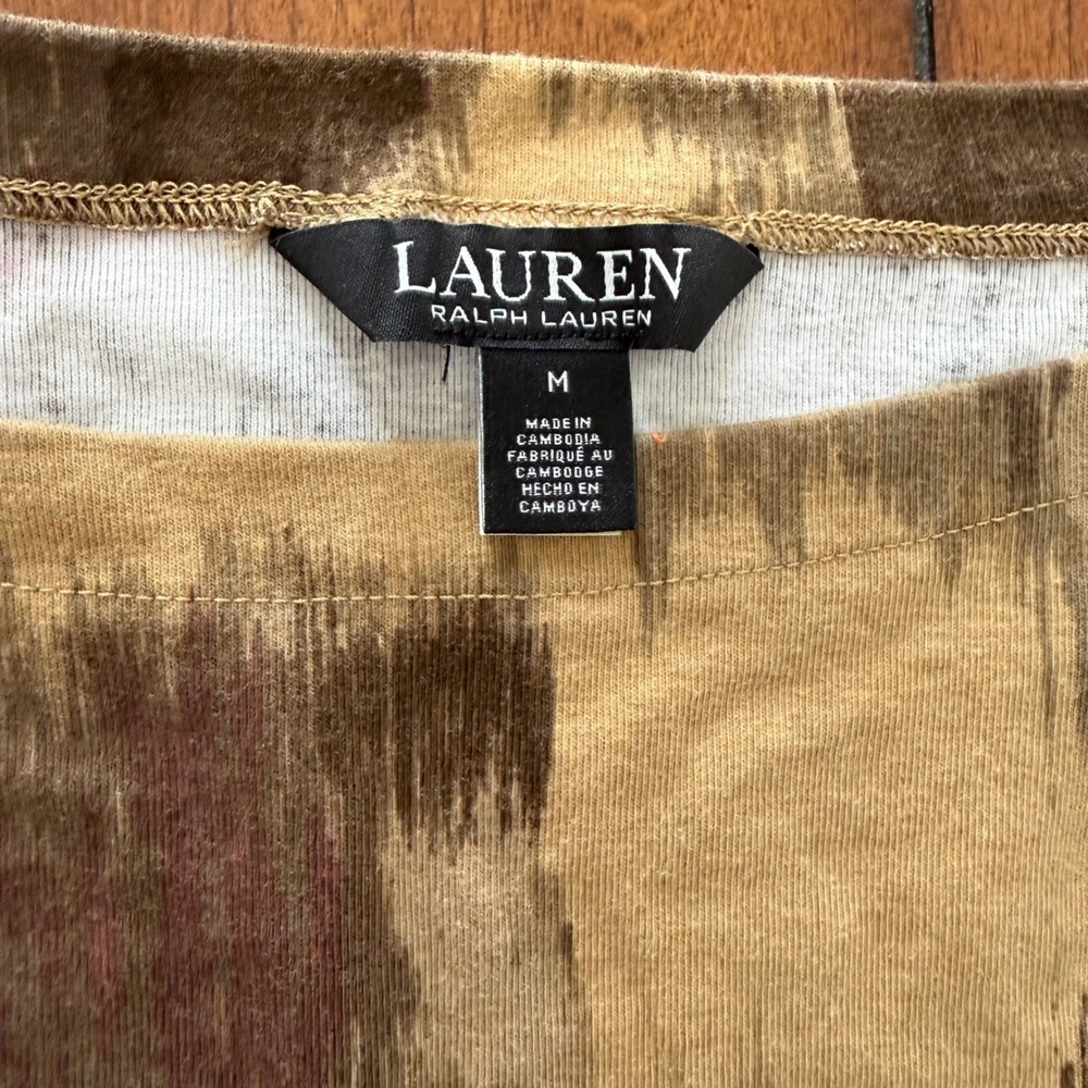Lauren Ralph Lauren Brown Purple Abstract Ikat Boat Neck Elbow Sleeve Top M - Picture 4 of 8